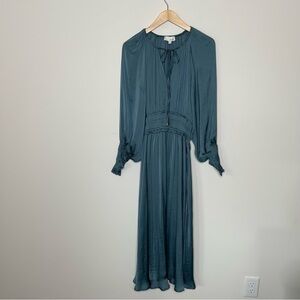 Pinch: Work For You Green Smocked Waist Long Sleeve MIDI Dress Size M pockets